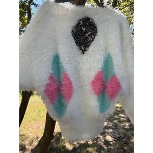 Vintage‎ 80s Soft Fuzzy Sweater With Diamond Pattern Size Small